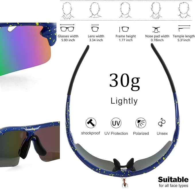 BangLong Polarized Cycling Sunglasses for Men Women, 26g Sports Sunglasses with 5 Lenses for Running Fishing Baseball Driving