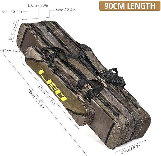 Lixada Fishing Rod Case Potable Canvas Fishing Pole Tools Reel Storage Bag Durable Fishing Gear Tackle Carry Cases 3 Layer, 90cm