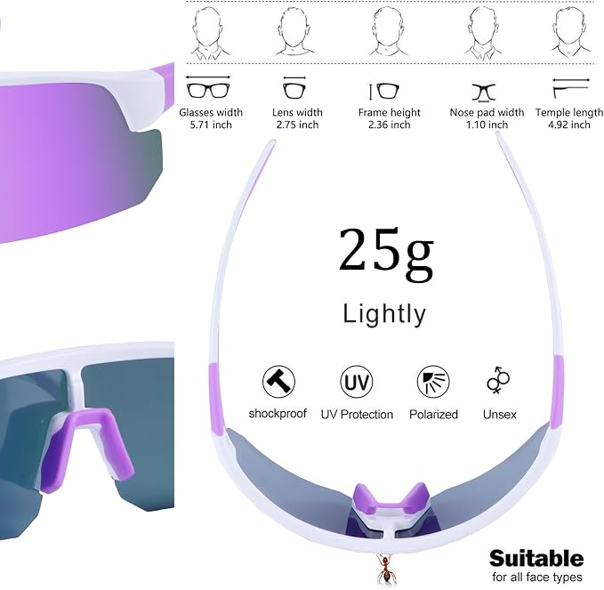 BangLong Lightweight Polarized Sports Sunglasses for Men Women, UV400 Protection Wrap-Around Sunglasses for Running Cycling