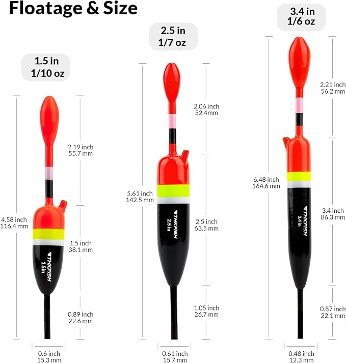 THKFISH Fishing Bobbers Fishing Floats and Bobbers Slip Bobbers for Fishing Balsa Floats Crappie Fishing Bobbers 1/6oz(3.47"X0.47"X6.73") 3/8oz(3.84"X0.6"X 7.2") 1/2oz(4.13"X0.75"X7.87")