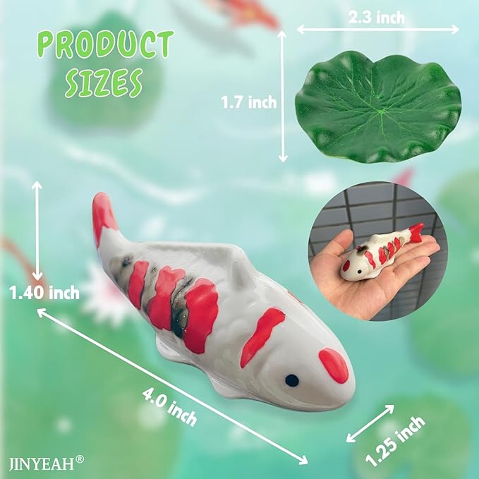 Koi Fish Pond Decor Ceramic Fake Fish Floating 4″ Aquarium Decor Floating Koi Pond Swimming for Birdbath Pond Fountain Fake Aquarium Tea Pet- New