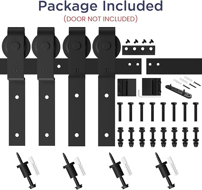 SMARTSTANDARD 5 Feet Bypass Sliding Barn Door Hardware Kit - for Double Wooden Doors-Single Track - Smoothly & Quietly - Easy to Install-Fit 48" Opening