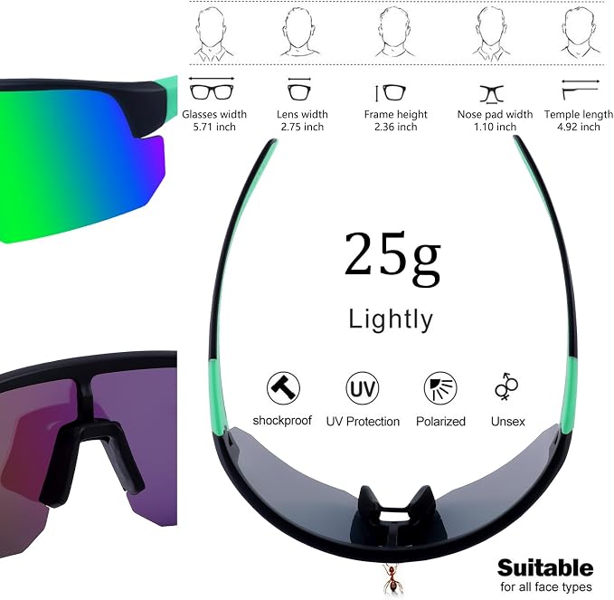 BangLong Lightweight Polarized Sports Sunglasses for Men Women, UV400 Protection Wrap-Around Sunglasses for Running Cycling