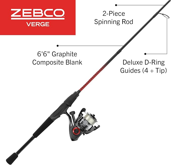 Zebco Verge Spinning Reel and Fishing Rod Combo, Changeable Right- or Left-Hand Retrieve, Pre-Spooled with Zebco Fishing Line