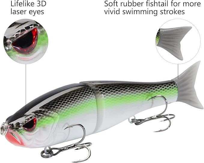 Bassdash SwimShad Glide Baits Jointed Swimbait Bass Pike Salmon Trout Muskie Fishing Lure,3-Pack