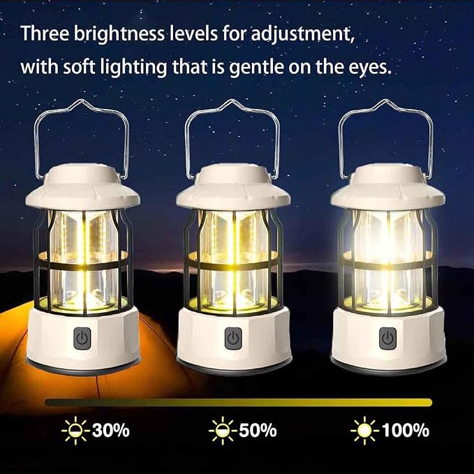 Rechargeable Lantern , Adjustable Waterproof Emergency Light , Ideal for Outdoor Survival, Fishing, Hurricanes, and Adventures，Portable Waterproof Camping Light,Lantern, Camping Lantern(White)
