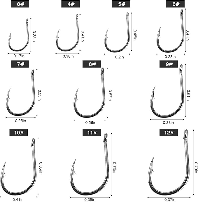 HETH 2000pcs Fishing Worm Hooks High Carbon Steel Wide Gap Offset Fishing Hook Set for Saltwater and Freshwater with 10 Sizes