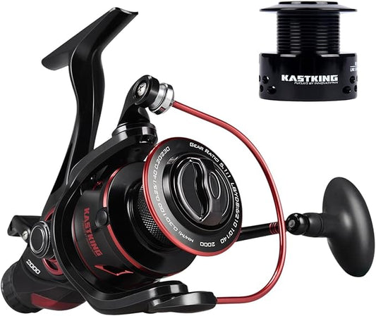 KastKing Sharky Baitfeeder III Spinning Reel 10+1 Shielded Stainless Steel BB - Carbon Fiber Drag for Live Liner Bait Fishing Action