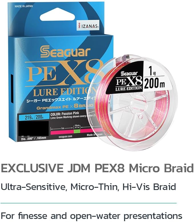 Seaguar JDM PEX8 Lure Edition Micro-Braid Fishing Line, Freshwater, 219yd Spool, Multi-Color, Multiple Sizes
