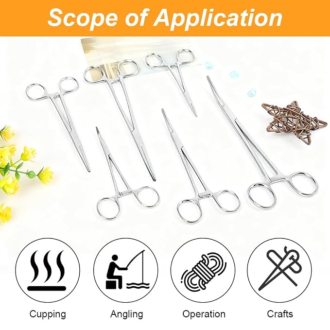 Ainiv 6 Piece Hemostat Curved and Straight Stainless Steel Self-Locking Fishing Forceps Piercing Remover Tool Piercing Grabber Tool for Nurses Pet Grooming Care Fishing DIY Crafting(5"+6.3"+7.87")