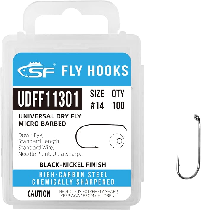 SF Fly Tying Hooks Ultra Sharp High Carbon Steel for Nymphs Wet Traditional Dry Streamers Eggs Jig Poppers Emergers Terrestrial Flies with Mini Box 100Pcs