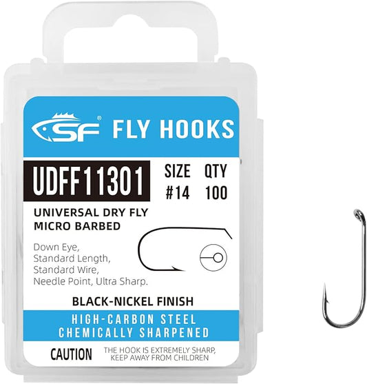 SF Fly Tying Hooks Ultra Sharp High Carbon Steel for Nymphs Wet Traditional Dry Streamers Eggs Jig Poppers Emergers Terrestrial Flies with Mini Box 100Pcs