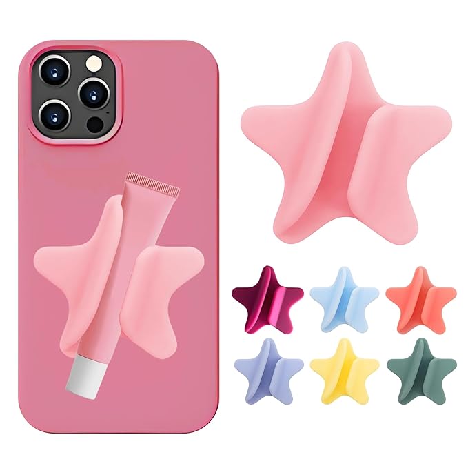 Lip Gloss Holder Phone Case,2026 New Model Five-Pointed Star Gloss Bracket,Self-Adhesive Lip Holder Suitable for iPhone Samsung Galaxy Moto and Android(Pink)