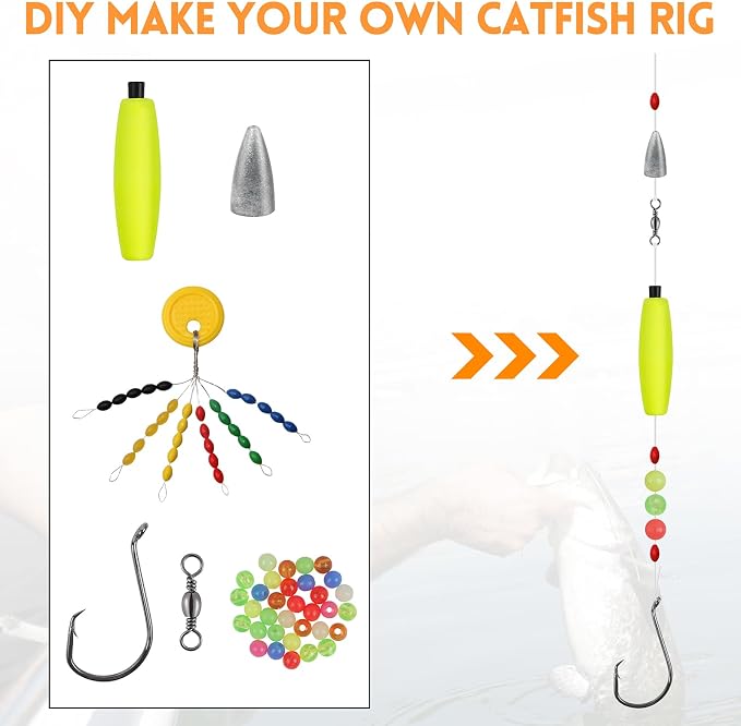 Catfish Rig Catfishing Tackle Making Kit Santee Cooper Rig with Catfish Floats Rattling Line Float Lures Peg Float Bobbers Catfish Hooks Swivels Catfish Sinker Weights Fishing Rattle Bells