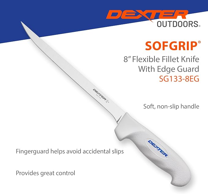 Dexter Outdoors 8" SOFGRIP Flexible Fillet Knife | Includes Edge Guard | High-Carbon American Stainless Steel Blade | Resists Corrosion | Comfortable, Slip-Resistant Handle | Made in USA