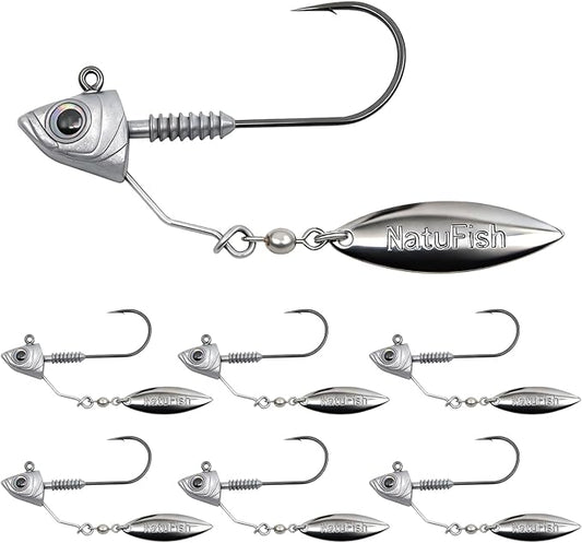 6-Pack Underspin Jig Heads Stacked Cone Keeper Brass Blade Never Rusts 3/16oz 1/4oz 3/8oz 1/2oz Bass Freshwater Saltwater