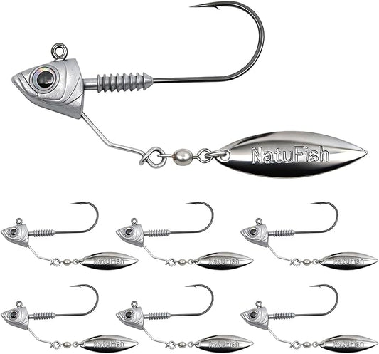 6-Pack Underspin Jig Heads Stacked Cone Keeper Brass Blade Never Rusts 3/16oz 1/4oz 3/8oz 1/2oz Bass Freshwater Saltwater