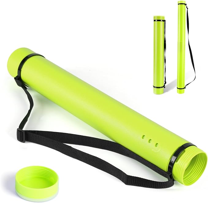 DEWEL Poster Tube, Waterproof Poster Holder Plastic Expandable Poster/Art/Document Storage Tube 24.5" to 40", Adjustable Poster Storage Blueprint Holder with Carrying Strap (Light Green-Large Size)