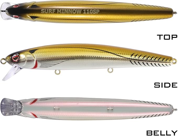 LITTMA California Surf Fishing Lures Saltwater Jerkbait Crankbait Surf Minnow 110/125 - Metallic Sardine Super Glow & Pearl Pink Belly Glow Lures for Halibut & Striper Fishing