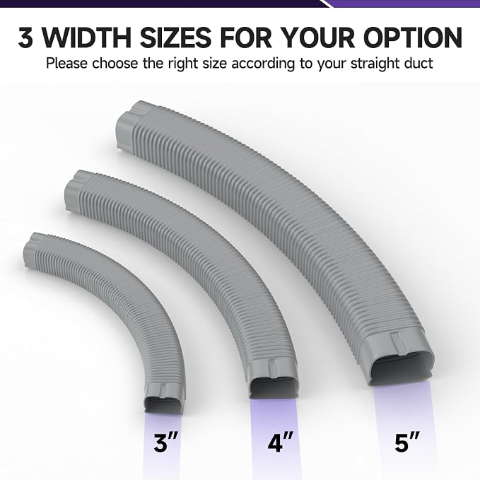 3" Width x 1.6 Ft Flexible Duct, PE Material, Mini Split Line Set Cover Part, Air Conditioner Accessories for Mini Split Air Conditioners and Central AC, Grey