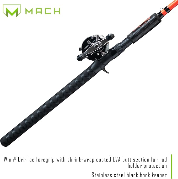 Lew's CAT Smash Casting Fishing Rod and Reel Combo, 7-Foot 2-Inch 1-Piece Graphite Rod Blank, Size 60 Reel, Right-Hand, Red