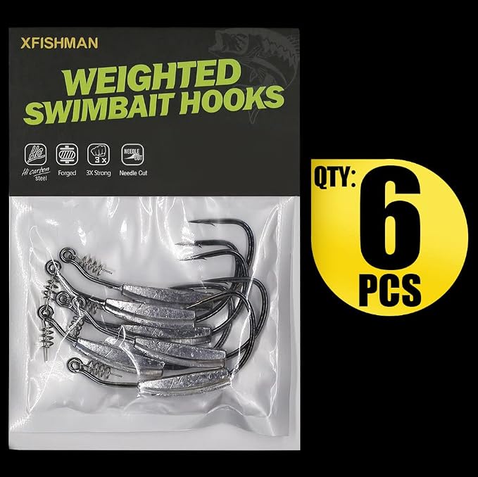Weighted-Swimbait-Hooks-Jig-Heads-Soft Plastic Worm Fishing Hooks 3/0 4/0 5/0 6 Pack