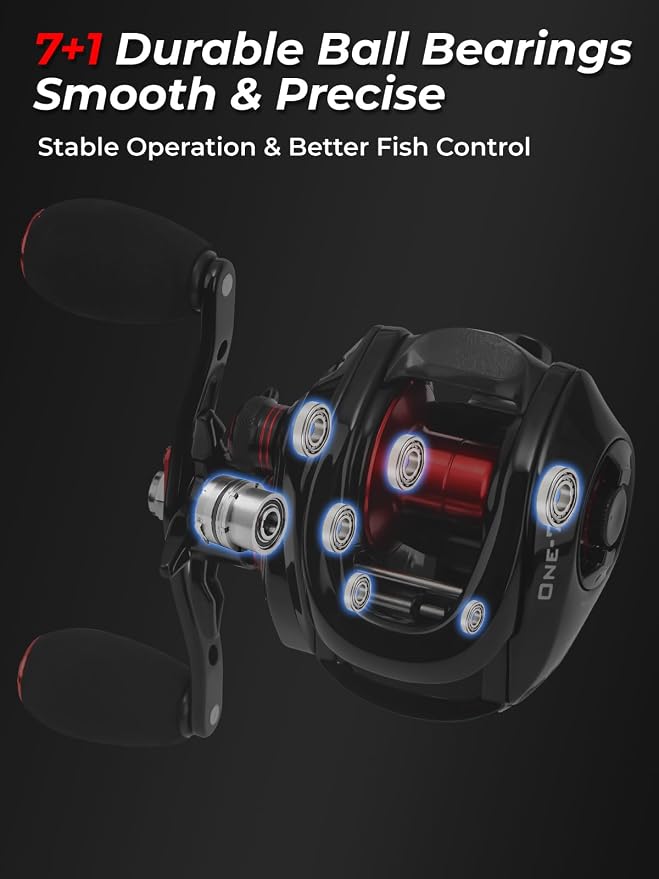 Jenseits Baitcasting Reel 7.3:1 High Speed Bass Baitcaster, Drag Clicker Version, Low Profile Casting Reel with 7+1 Bearings, 17.6LB Drag Magnetic Brake System