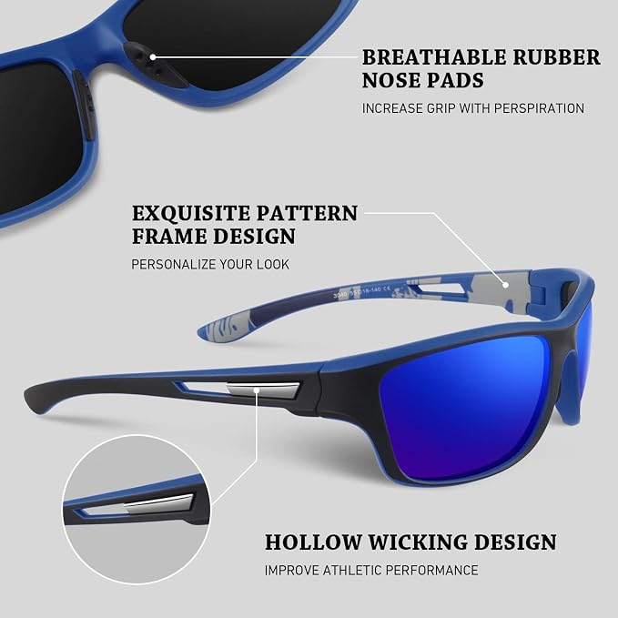 WEAROYO Polarized Sports Sunglasses for Men Women,Fishing Driving Rectangular Goggles UV400 Protection