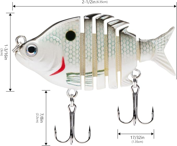 Bassdash SwimPanfish 0.34oz Hard Swimbaits Multi Jointed Topwater Trout Bass Fishing Crank Lure for Freshwater and Saltwater