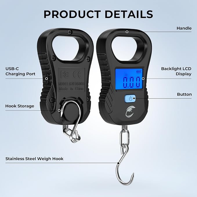 Calamus Lightweight 2pc Fishing Tool Kit – Fish Scale & Lip Gripper, Rechargeable Digital Scale with USB Cable, Lip Gripper with Soft Retractable and Detachable Measuring Tape, Fishing Gifts for Men