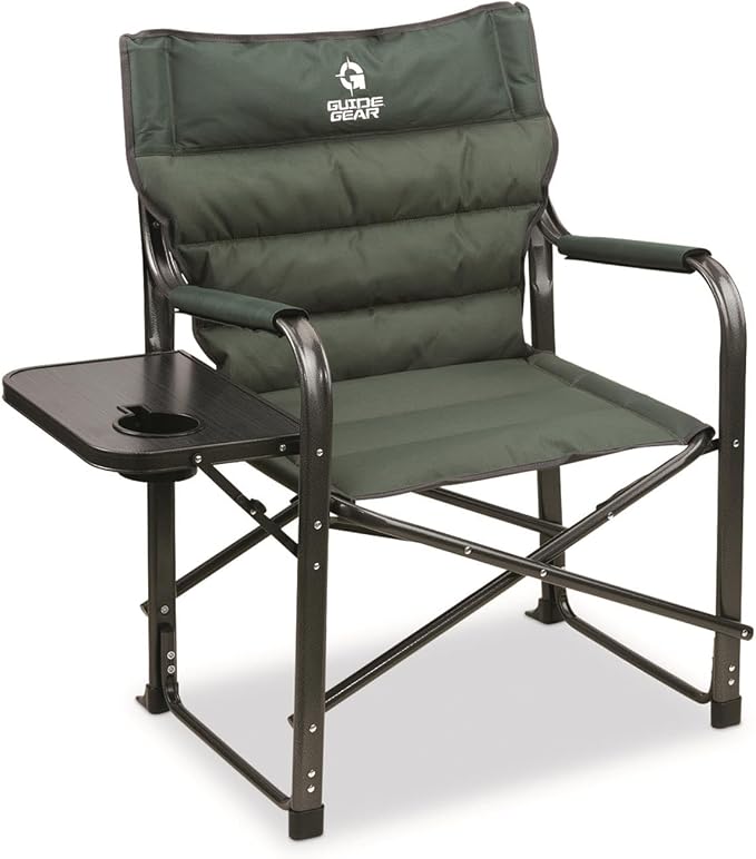 Guide Gear XL Comfort Padded Director’s Camp Chair; 400-lb. Capacity, for Camping, Fishing or by the Beach and Swimming Pool Green