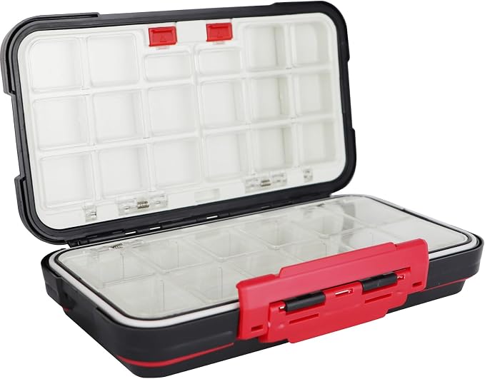 small tackle box, mini waterproof fishing tackle box organizer, double sided organizer travel box(L Black)