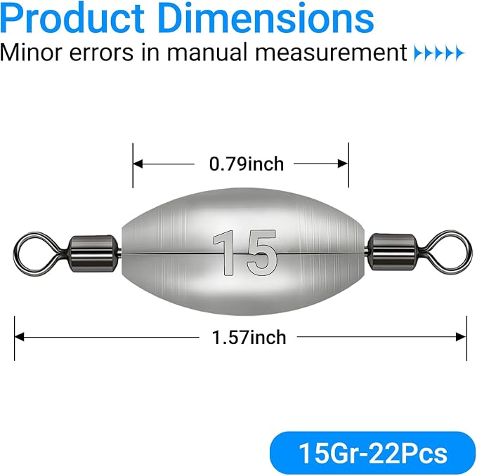 Inline Trolling Weights with Swivel, Fishing Sinkers for Catfish Bass Saltwater Freshwater, Anti-Twist Smooth Rolling Egg Sinker Design, Assorted Sizes Fishing Weights Kit