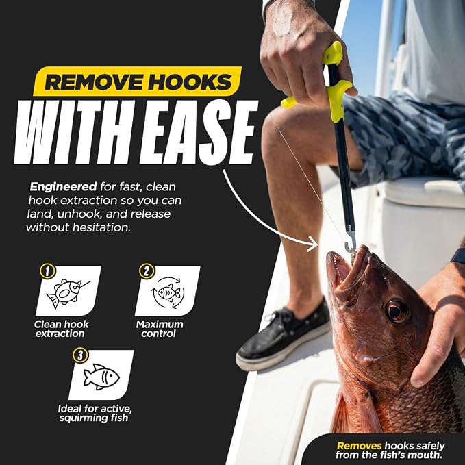 Beyond Fishing Hook Remover Tool - 10.5 Inch Long-Reach Fish Dehooker with T-Handle Grip, Corrosion-Resistant Hook Remover for Freshwater & Saltwater Fishing