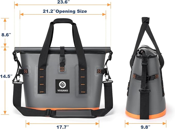 Vogano 40 Can Soft Cooler Bag - Insulated Leak-Proof Large Cooler Bag with Roll-Top Waterproof Seal | Portable Ice Chest for Camping, Beach, Travel, Picnics | 24HR Cold Retention