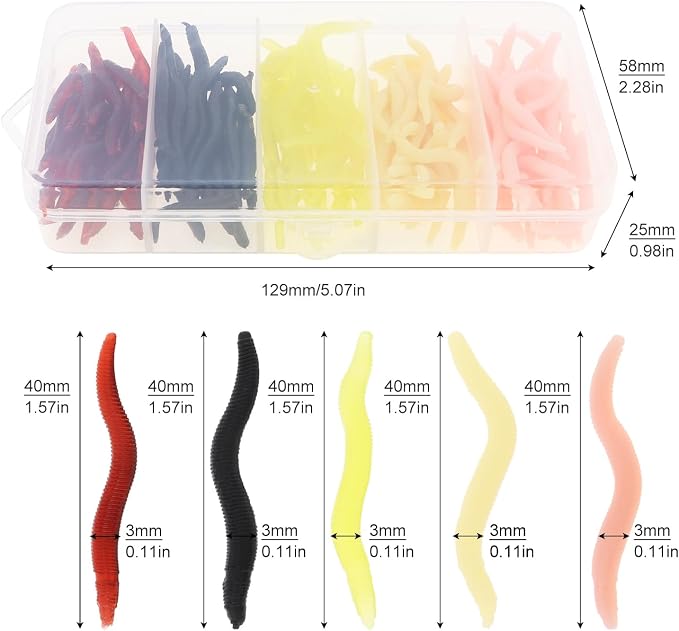 150pcs Soft Fishing Lures Baits, Trout Worm Earthworm Bait Lifelike Fake Worm, Plastic Lifelike Fake Earthworm (1.57 inch)