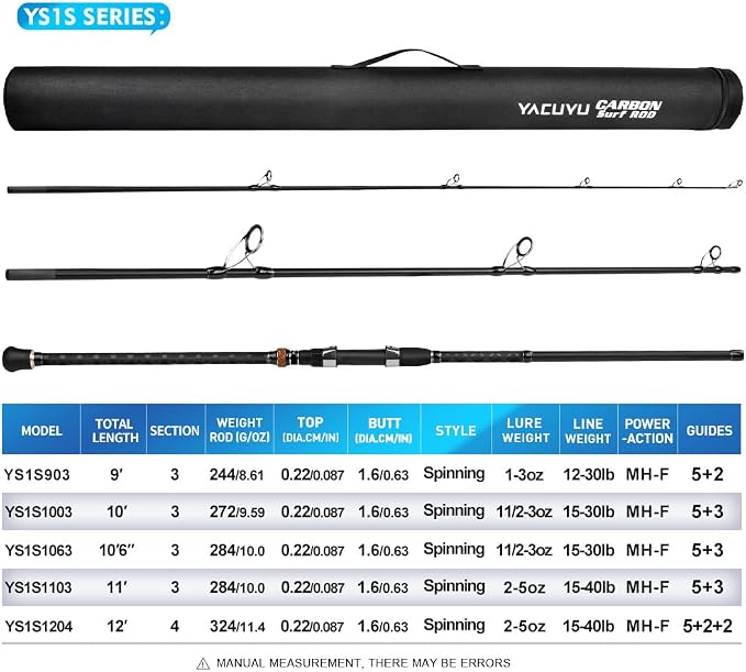 PROBEROS Surf Fishing Rod - Casting Spinning Fishing Rods with Tube(Case) 3 Piece 9'/10'/11'/12' Carbon Saltwater Travel Surf Spinning Rods