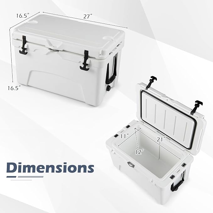 Goplus Hard Cooler, Insulated Ice Chest w/Portable Handles, Cup Holders, Ruler, Bottle Opener, 6 Day Ice Retention for Drink, Beverage, Camping, Fishing, Beach