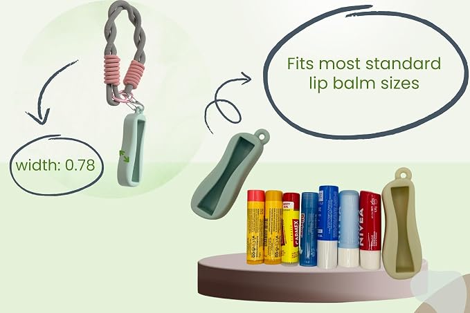 Cute Chapstick Holder keyring with Strap & Carabiner – Durable Silicone Lip Balm Keychain for Women & Backpacks (Beige)