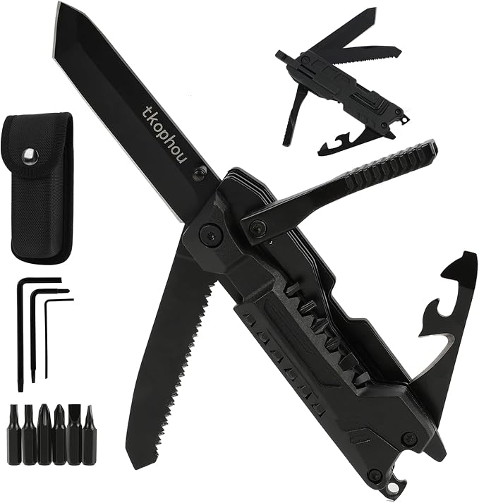 Multitool Knife, Multi Tool Pocket Knife for Men, 17-in-1 Folding Knife Camping Multitool for Hiking, Fishing, Survival, Men Gifts for Birthday Christmas