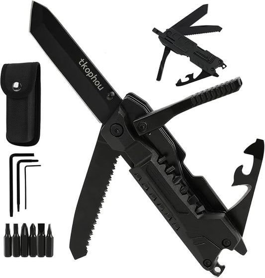 Multitool Knife, Multi Tool Pocket Knife for Men, 17-in-1 Folding Knife Camping Multitool for Hiking, Fishing, Survival, Men Gifts for Birthday Christmas