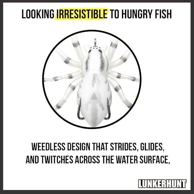 LUNKERHUNT Phantom Spider Lure for Bass Fishing (2.5 Inch) | Topwater Spider Fishing Lure with Natural Walking Action | Soft Hollow Body Weedless Hooks for Trout and Pike