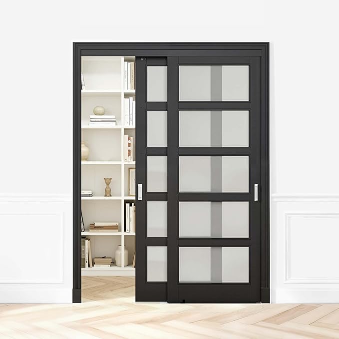 VEVOR Bypass Sliding Door Hardware Kit, 5 ft Aluminum Alloy Dual-Track Bypass Door Hardware, Smooth and Quiet Sliding, Easy to Install, for 1" to 1 3/4" Thickness 30" Width 2 Door System, for Closet