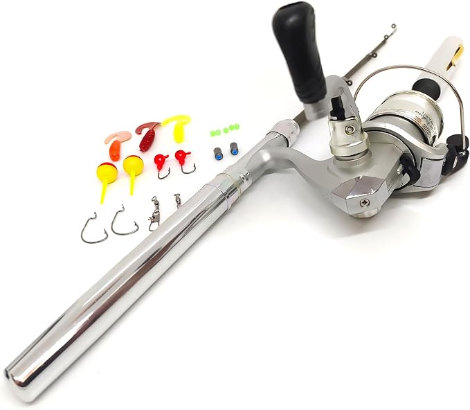 Portable Mini Small Fishing Rod and Spinning Reel Combos, Compact 38inch Pocket Pen Fishing Pole Telescopic with Line Lures Hooks for Raft, River, Lake, Ice Fishing and So On