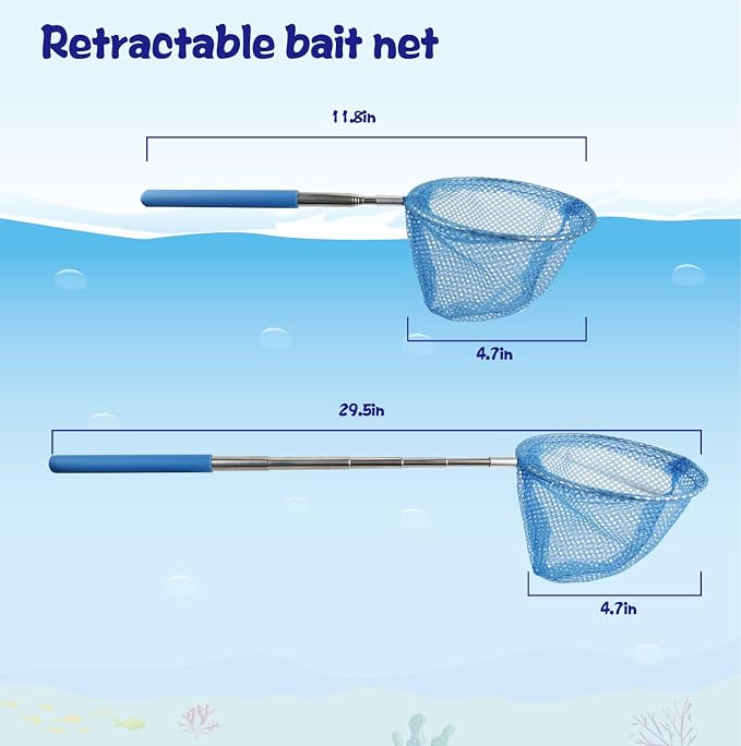 Kids Rod Set, Kids Fishing Rod and Reel Combo and Fishing Net Tackle Box with Fishing Lure Hook and Bag for Girls Beginners, Kids, Youth Anglers