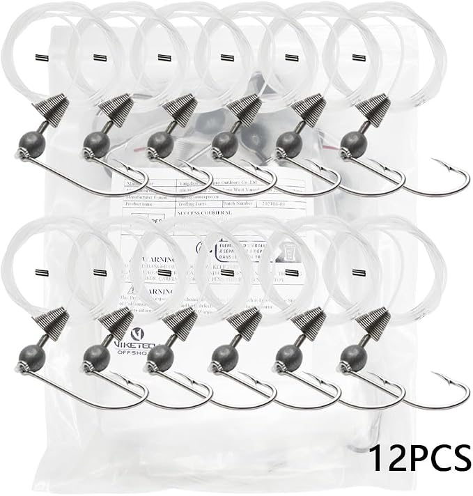 VIKETECH 12Pcs Ballyhoo Rig Stainless Steel Offshore Trolling Rig with 140lbs Mono 7/0 8/0 9/0 Hook for Tuna Marlin Wahoo Mahi Mahi