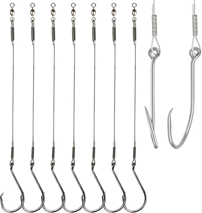 Fishing Hook Rigs 25/50 Pack - Circle Hook 1/0-10/0 with Stainless Steel Leader, Crane Swivel - Heavy Duty Saltwater Rigs for Catfish, Shark, Surf & Bottom Fishing