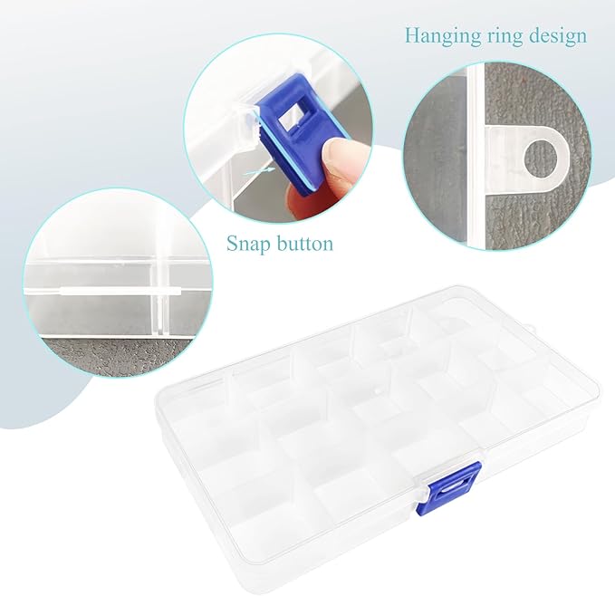 ZUFECY Fishing Tackle Box, Storage Organizer with Adjustable 15 Dividers, Transparent Organizer Tray Organizers and Storage Box for Tackle Bead