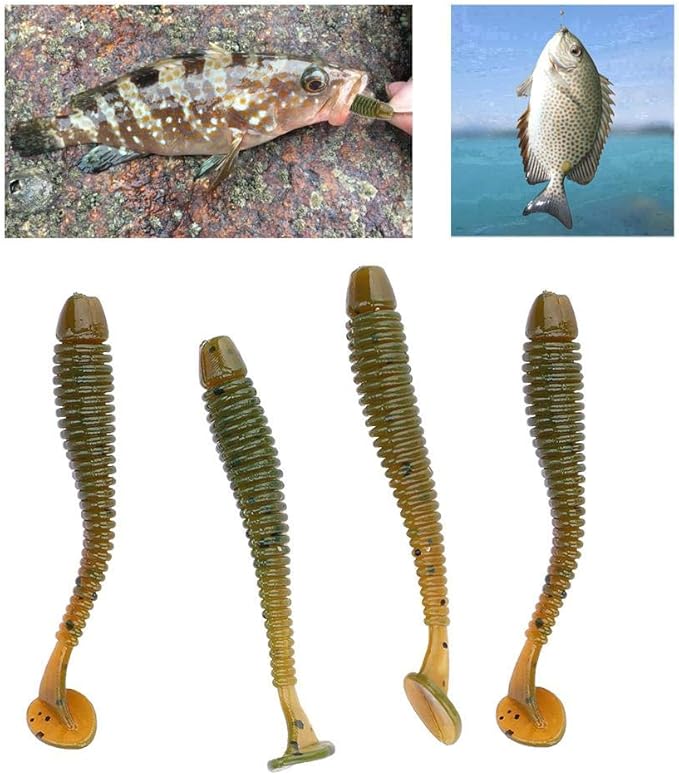 Tbest 50 Pcs 5cm Soft Fishing Lures, Plastic Fishing Bait T-Tail Grub Worm Baits Fish Tackle Accessory 9 Colors