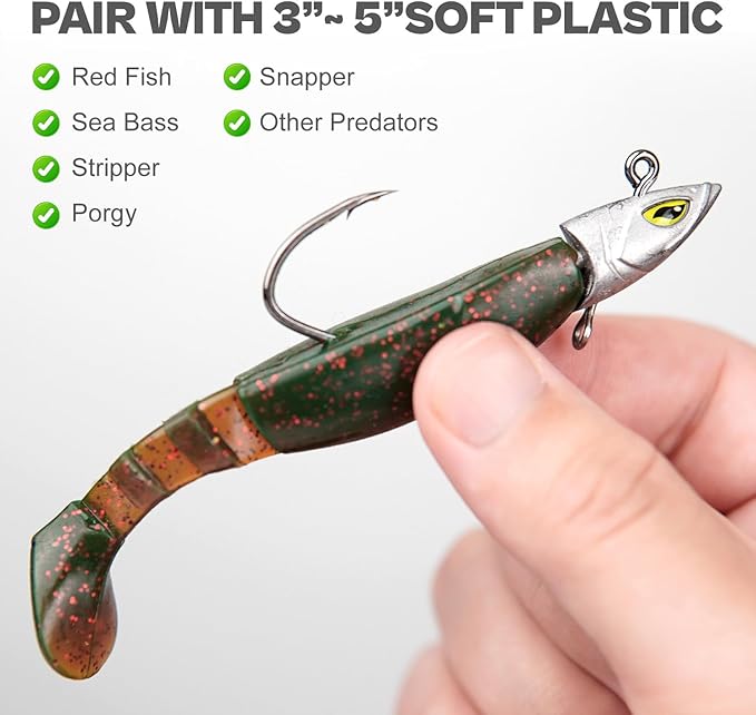 Saltwater Jig Head, Fish Eye Swimbait Jighead for Fishing Inshore/Offshore 1/2 3/4 1 1.5oz with 7/0 Hooks for Redfish, Stripper, Seabass etc.